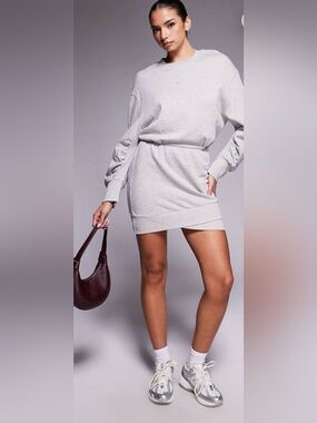 ASOS DESIGN COTTON WRAP OVER MINI SWEATSHIRT DRESS IN HEATHER GRAY